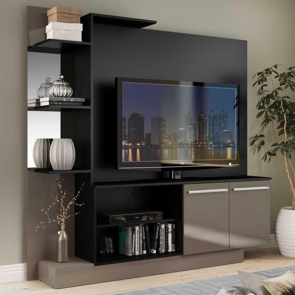 Estante Tv 55" Com Espelho Denver Multimóveis V3148 Preta/Lacca Fumê Preto/Lacca Fumê - 7