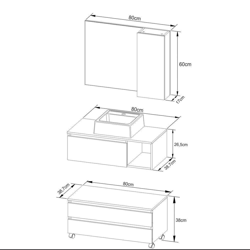 Gabinete De Banheiro Com Cuba E Espelheira 80cm Multimóveis Cr10094 Mármore Branco Mármore Branco - 2