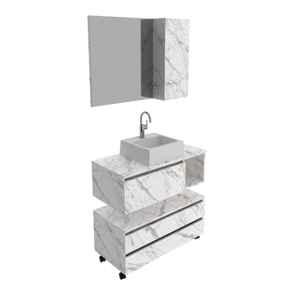 Gabinete De Banheiro Com Cuba E Espelheira 80cm Multimóveis Cr10094 Mármore Branco Mármore Branco - 3