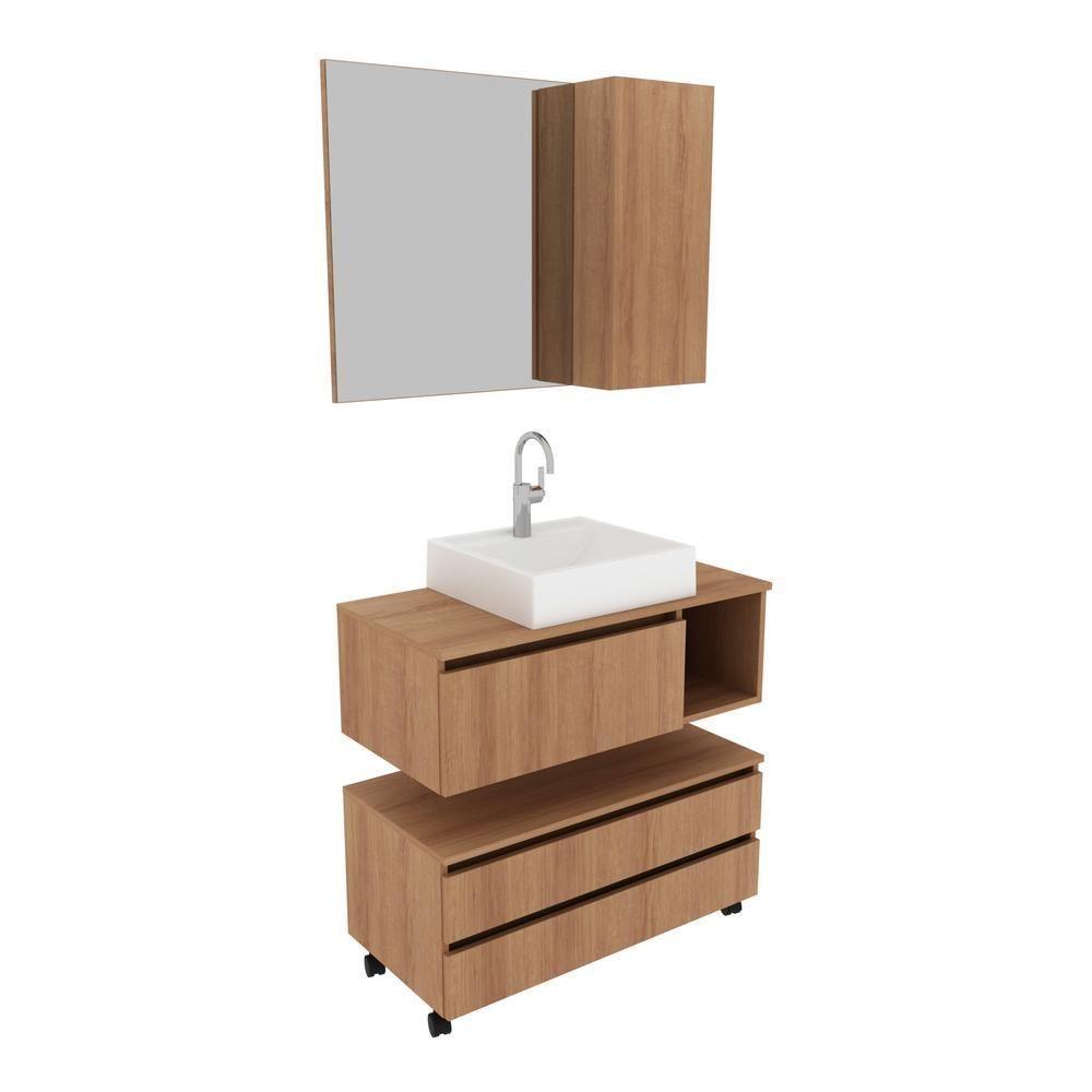 Gabinete De Banheiro Com Cuba E Espelheira 80cm Multimóveis Cr10094 Amêndoa Amêndoa - 3