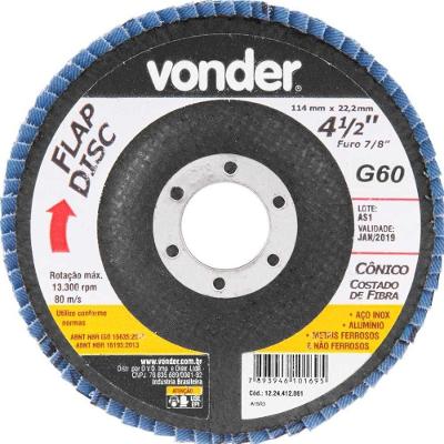 Flap Disc 4.1-2 G60 Costado Fibra Cônico Inox Vonder