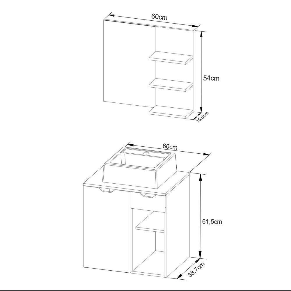 Gabinete De Banheiro Com Cuba E Espelheira 60cm Multimóveis Cr10095 Amêndoa/branco Mármore Branco - 2