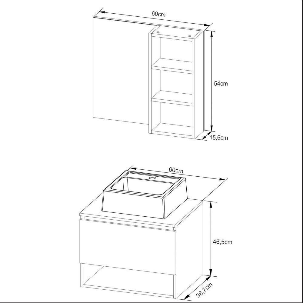 Gabinete De Banheiro Com Cuba E Espelheira 60cm Multimóveis Cr10096 Amêndoa/branco Amêndoa/branco - 3