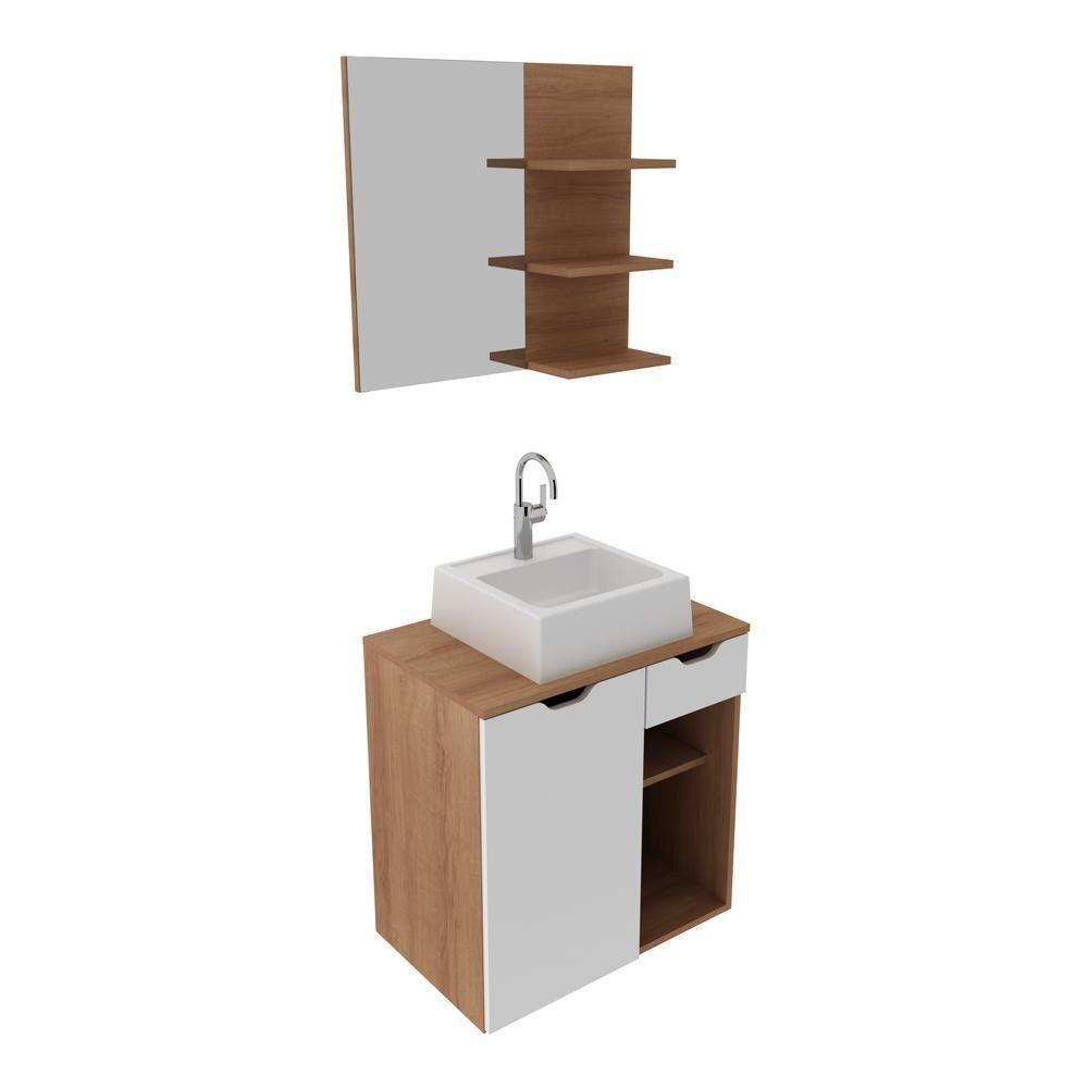 Gabinete De Banheiro Com Cuba E Espelheira 60cm Multimóveis Cr10095 Branco Amêndoa/branco - 3