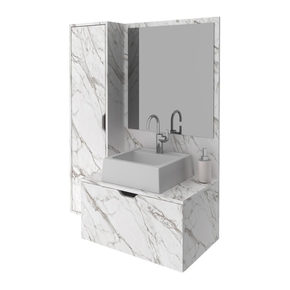 Gabinete De Banheiro Com Cuba E Espelheira 90cm Multimóveis Cr10098 Mármore Branco Mármore Branco - 2