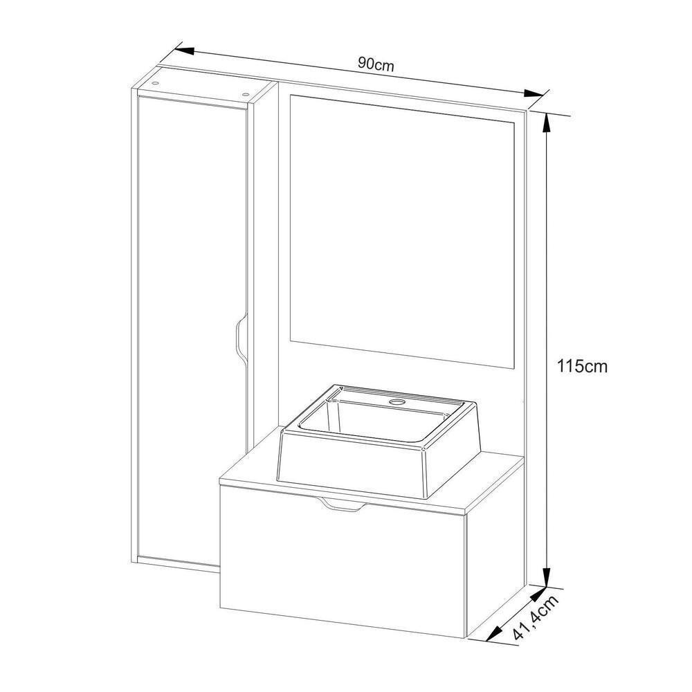 Gabinete De Banheiro Com Cuba E Espelheira 90cm Multimóveis Cr10098 Mármore Branco Mármore Branco - 3