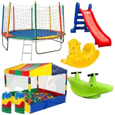 Cama Elástica Pula Pula 3,05m Escorrega Piscina De Bolinhas 1,50m Gangorras