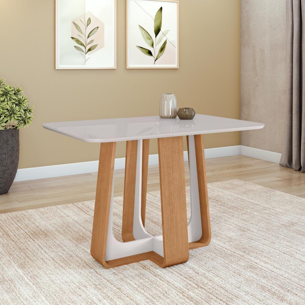 Mesa De Jantar Retangular 4 Lugares 120 Tampo Mdf/vidro Easy Pop Amendoa/off White - 1