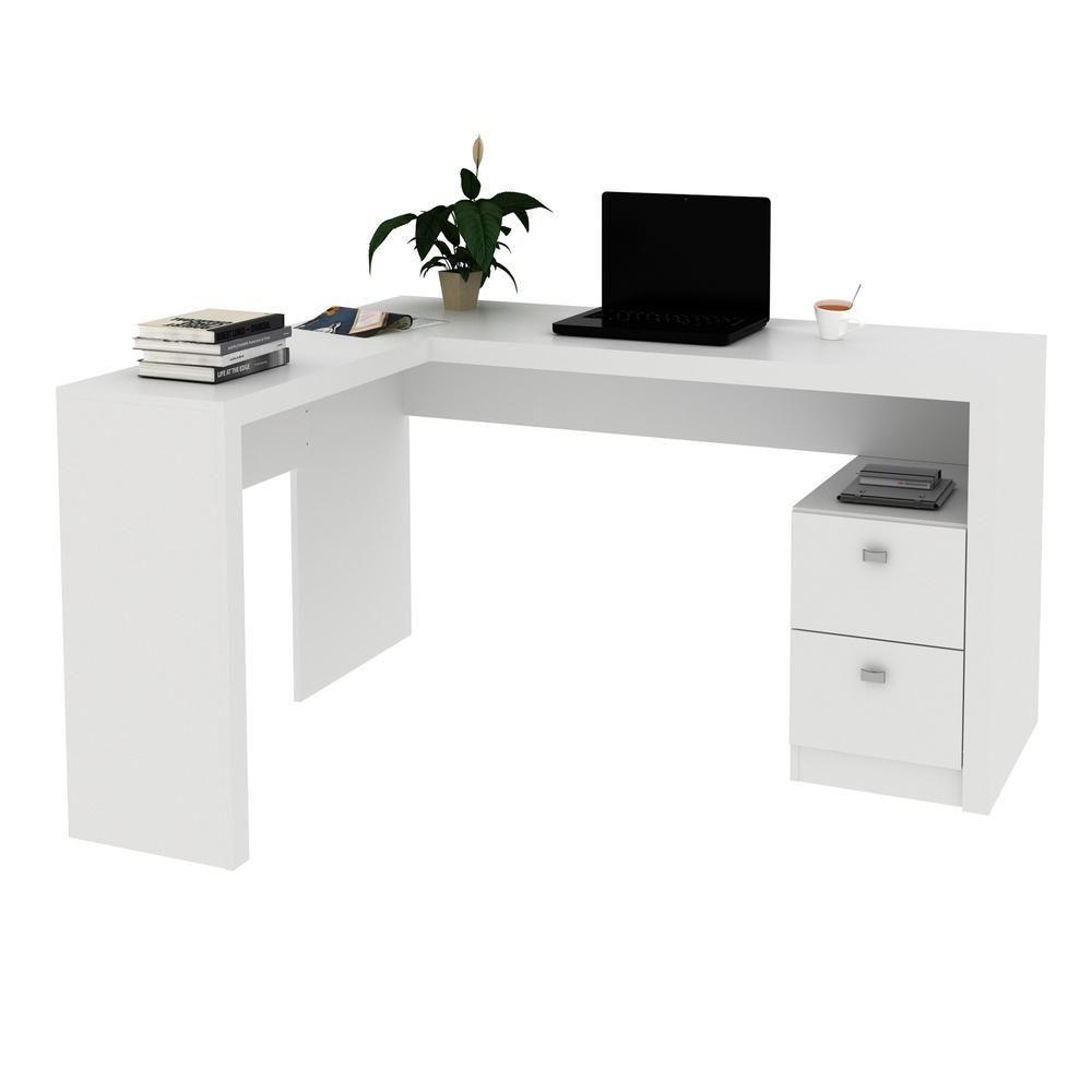 Escrivaninha/Mesa Escritório De Canto Com 2 Gavetas Multimóveis Vcr25032 Branco Branco - 1