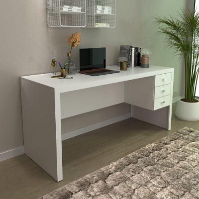 Mesa Para Escritório 155cm Com 3 Gavetas Reversível Branco