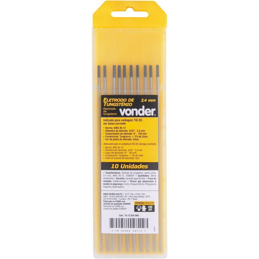 Eletrodo De Tungstênio Ponta Cinza 2,4mm Aws A5.12 Vonder - 5
