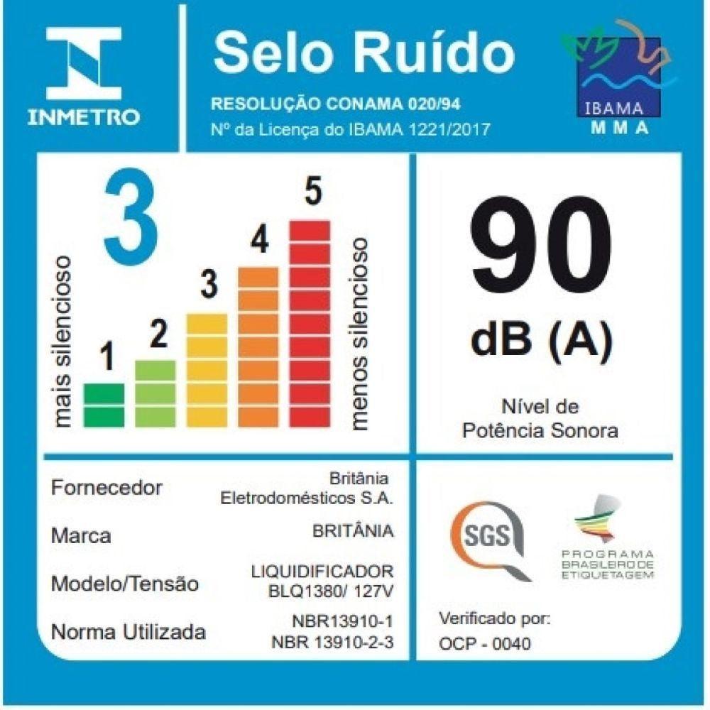 Liquidificador Blq1380p 1200W Britânia 3L Inox 110V - 6