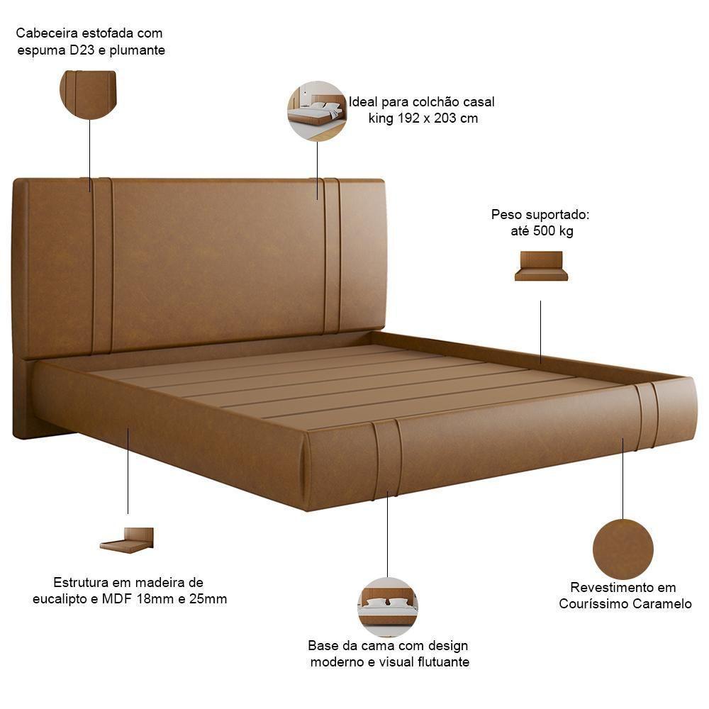 Cama King Flutuante Com Cabeceira 195cm Astra S04 Couríssimo Caramelo - Lyam Decor - 4