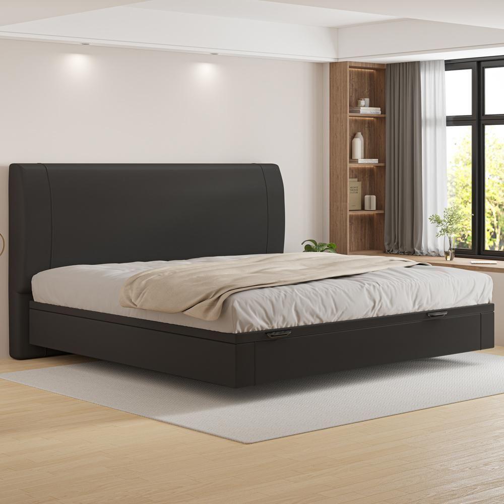 Cama King Baú Flutuante Com Cabeceira 195cm Spazio S04 Couríssimo Preto - Lyam Decor - 2