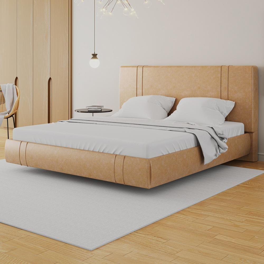 Cama King Flutuante Com Cabeceira 195cm Astra S04 Couríssimo Bege - Lyam Decor - 2