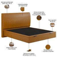 Cama Queen Baú Flutuante Com Cabeceira 160cm Spazio S04 Couríssimo Caramelo - Lyam Decor