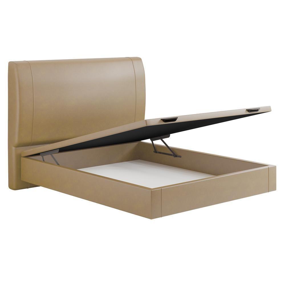 Cama Casal Baú Flutuante Com Cabeceira 140cm Spazio S04 Couríssimo Bege - Lyam Decor - 7