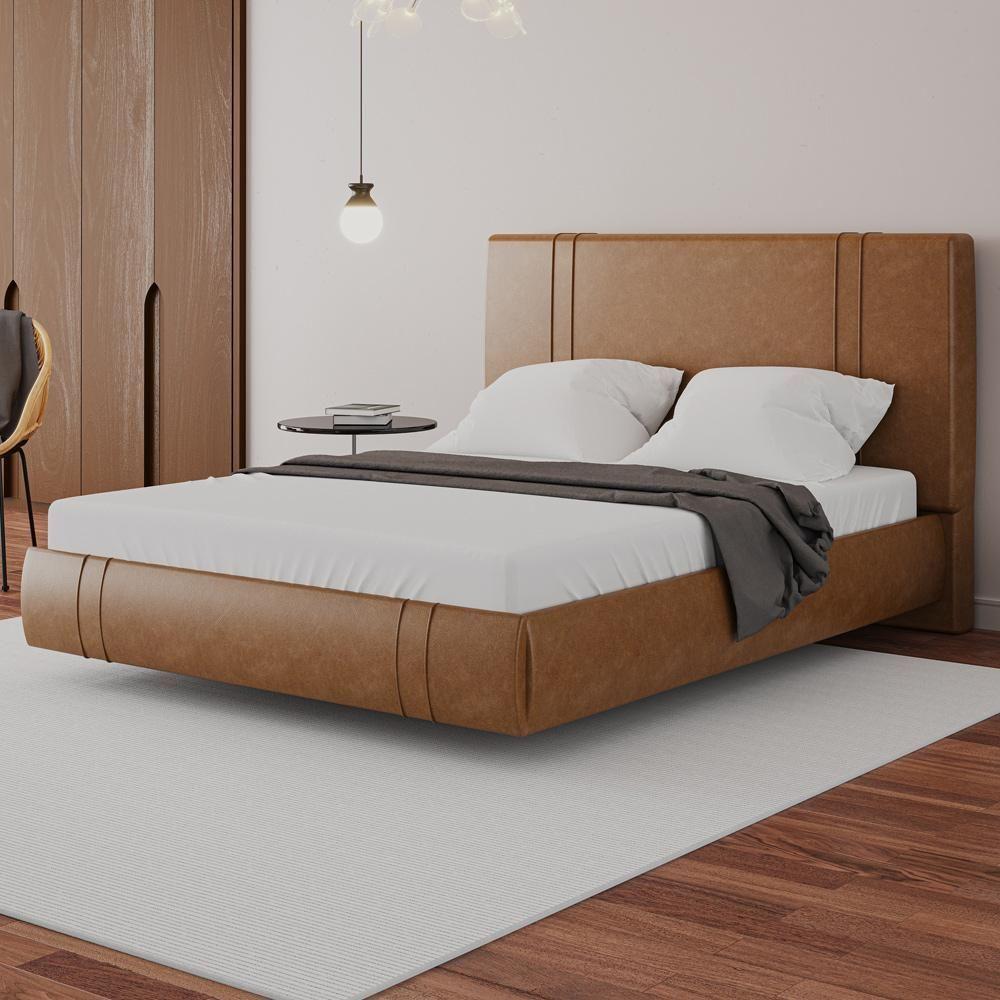 Cama Queen Flutuante Com Cabeceira 160cm Astra S04 Couríssimo Caramelo - Lyam Decor - 2