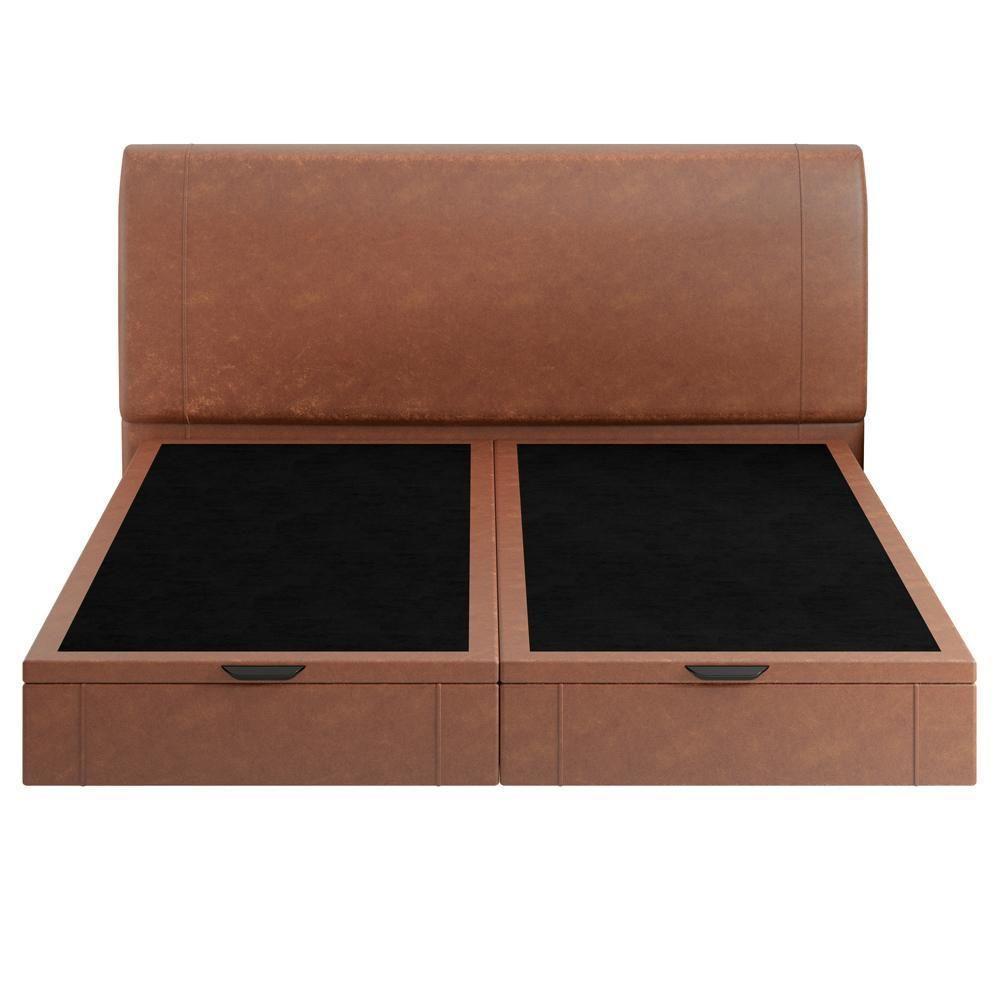 Cama King Baú Flutuante Com Cabeceira 195cm Spazio S04 Couríssimo Telha - Lyam Decor - 3