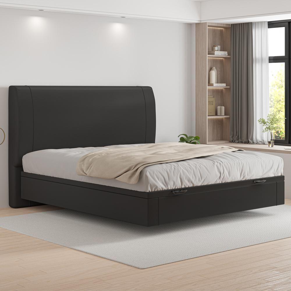 Cama Queen Baú Flutuante Com Cabeceira 160cm Spazio S04 Couríssimo Preto - Lyam Decor - 2