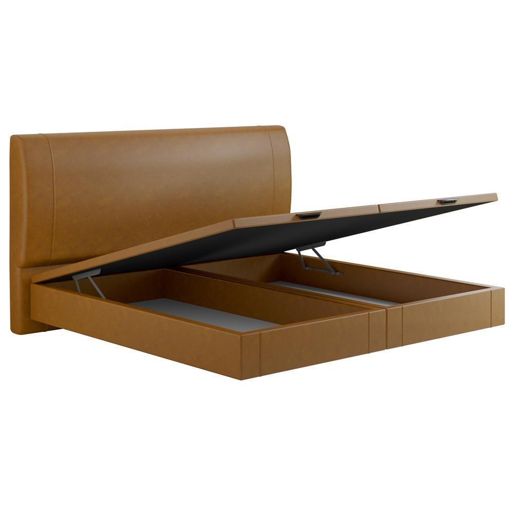 Cama King Baú Flutuante Com Cabeceira 195cm Spazio S04 Couríssimo Caramelo - Lyam Decor - 7