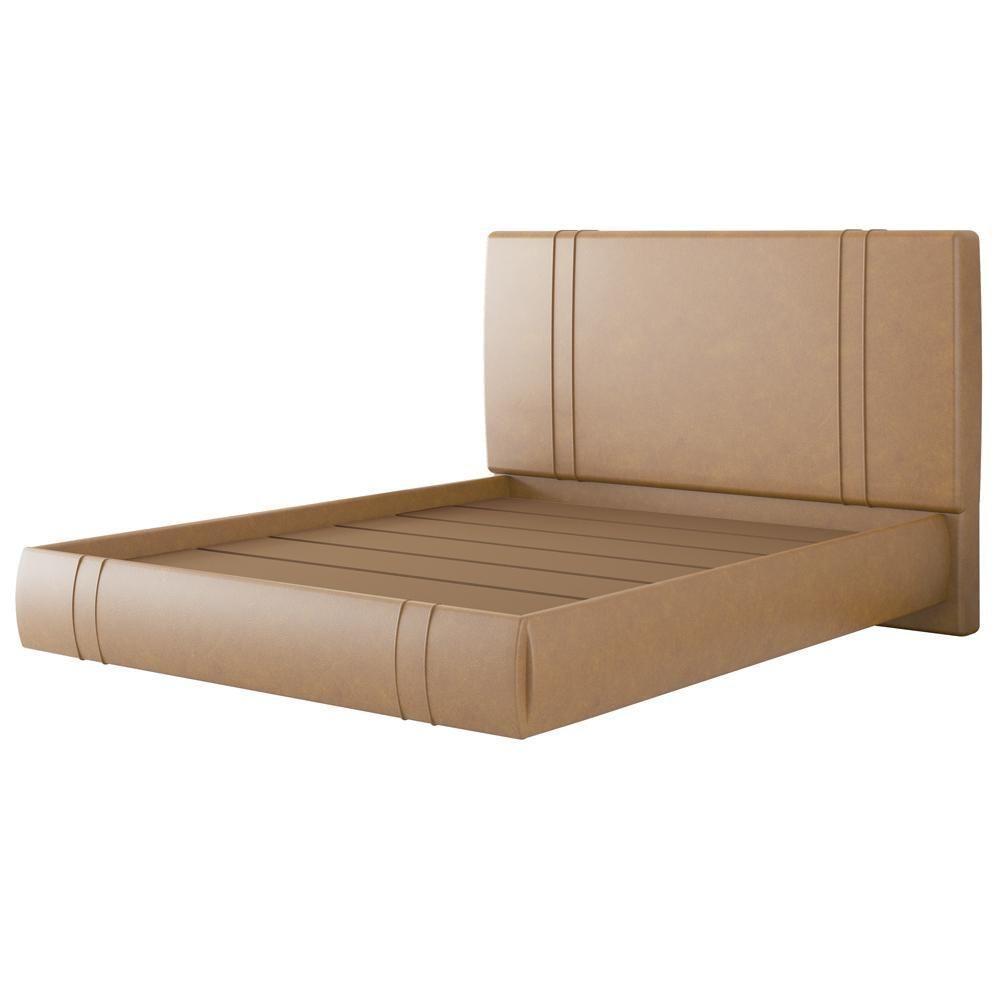 Cama Queen Flutuante Com Cabeceira 160cm Astra S04 Couríssimo Bege - Lyam Decor - 5