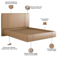 Cama Queen Flutuante Com Cabeceira 160cm Astra S04 Couríssimo Bege - Lyam Decor - 3