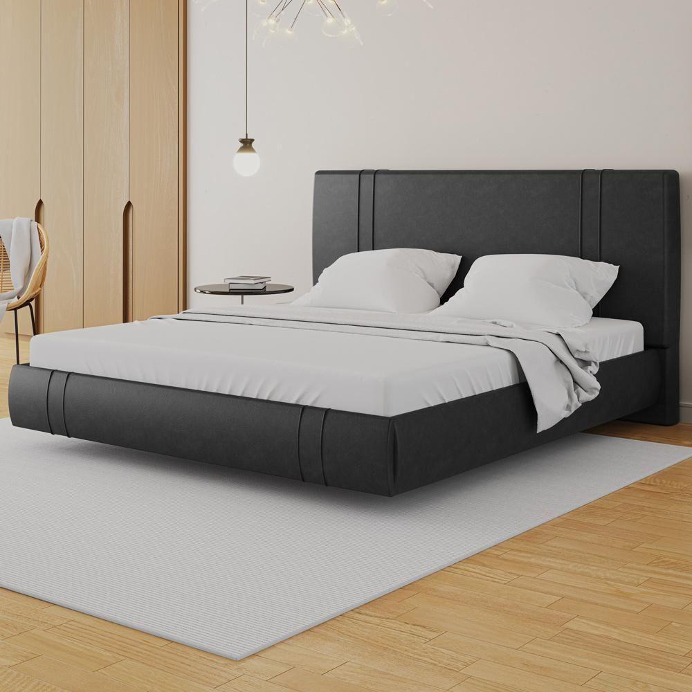 Cama King Flutuante Com Cabeceira 195cm Astra S04 Couríssimo Preto - Lyam Decor - 2