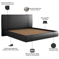 Cama King Flutuante Com Cabeceira 195cm Astra S04 Couríssimo Preto - Lyam Decor