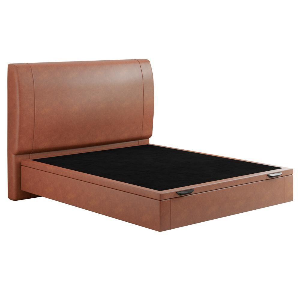 Cama Casal Baú Flutuante Com Cabeceira 140cm Spazio S04 Couríssimo Telha - Lyam Decor - 1