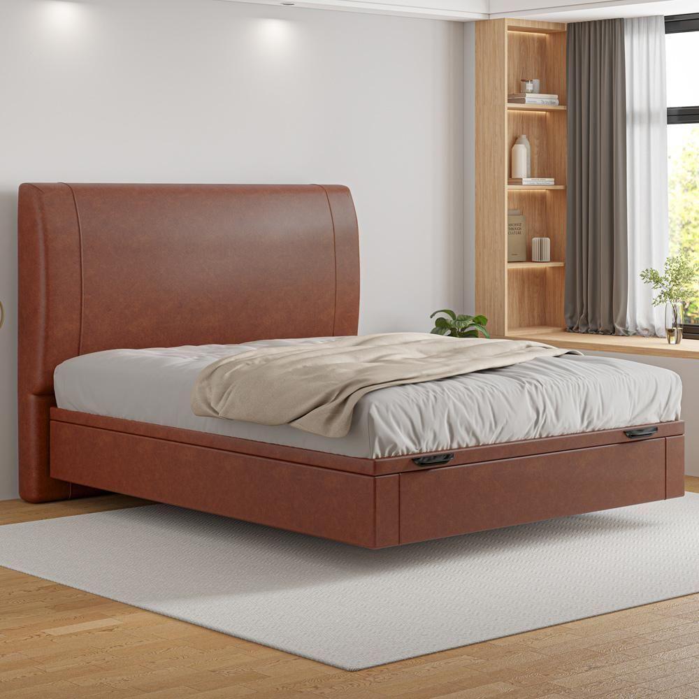 Cama Casal Baú Flutuante Com Cabeceira 140cm Spazio S04 Couríssimo Telha - Lyam Decor - 2