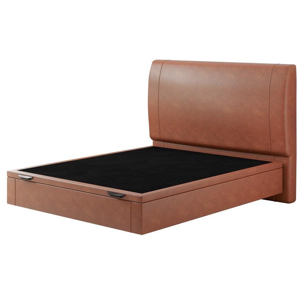 Cama Casal Baú Flutuante Com Cabeceira 140cm Spazio S04 Couríssimo Telha - Lyam Decor - 6