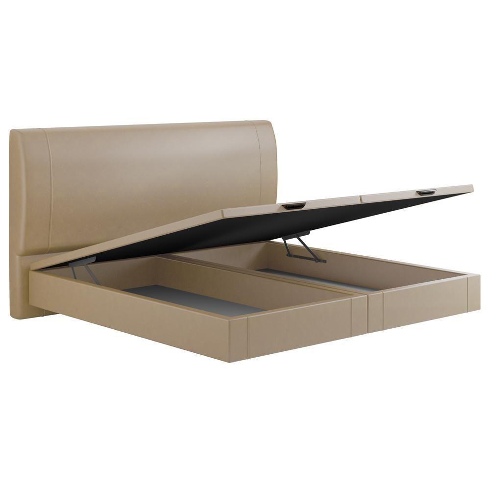 Cama King Baú Flutuante Com Cabeceira 195cm Spazio S04 Couríssimo Bege - Lyam Decor - 7