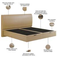 Cama King Baú Flutuante Com Cabeceira 195cm Spazio S04 Couríssimo Bege - Lyam Decor