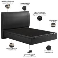 Cama Casal Baú Flutuante Com Cabeceira 140cm Spazio S04 Couríssimo Preto - Lyam Decor - 2