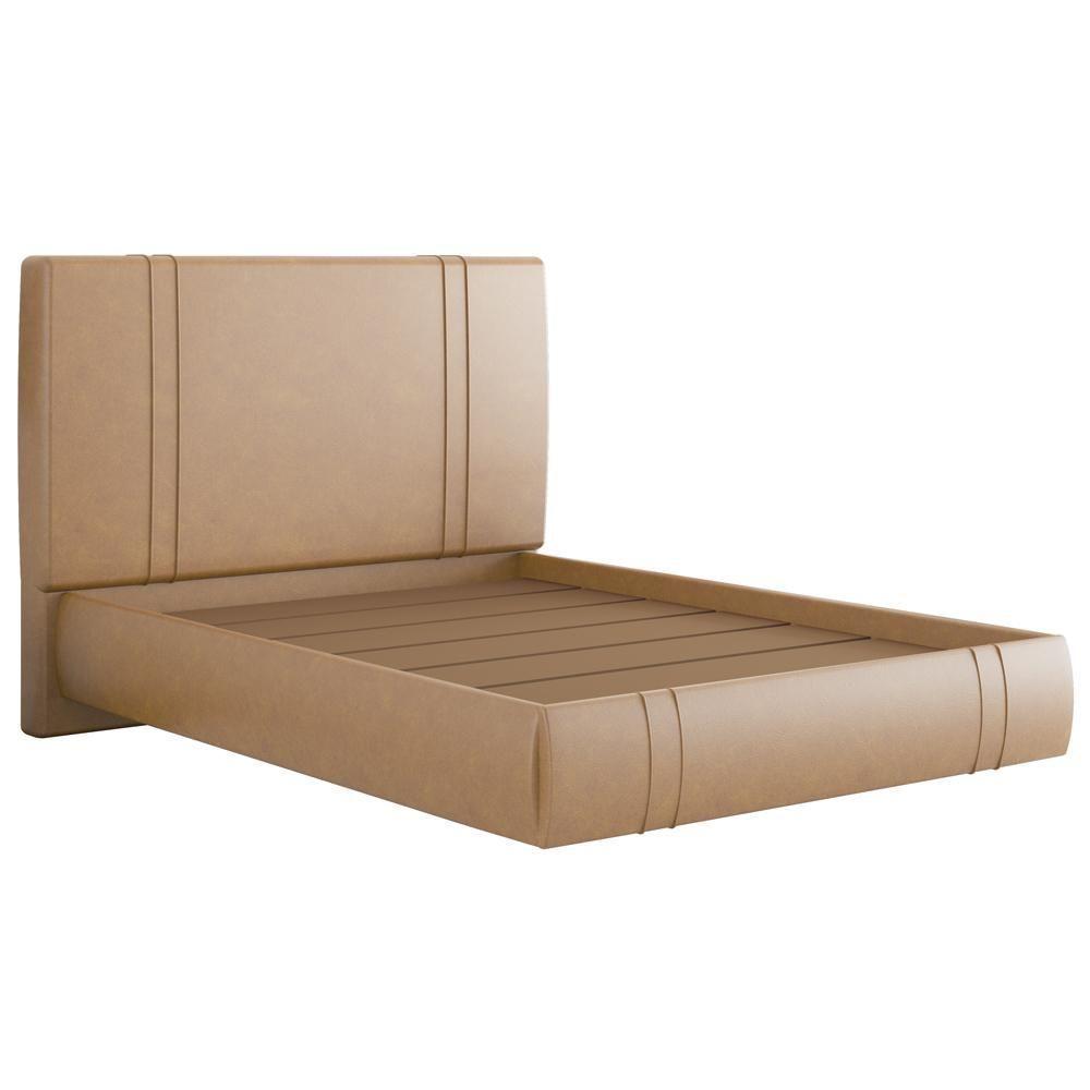 Cama Casal Flutuante Com Cabeceira 140cm Astra S04 Couríssimo Bege - Lyam Decor - 1
