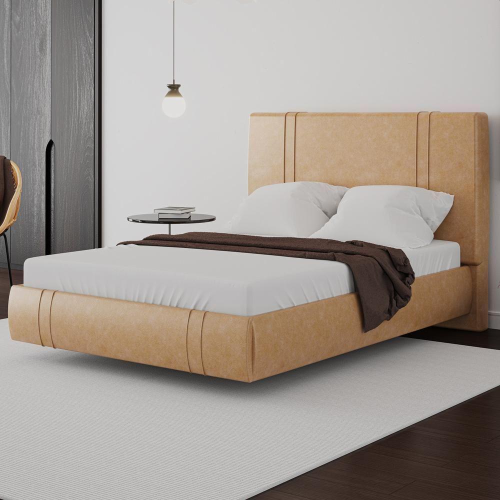 Cama Casal Flutuante Com Cabeceira 140cm Astra S04 Couríssimo Bege - Lyam Decor - 2