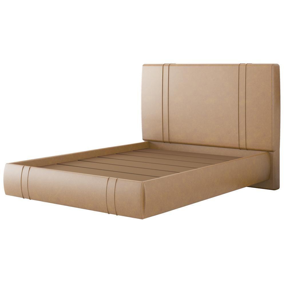 Cama Casal Flutuante Com Cabeceira 140cm Astra S04 Couríssimo Bege - Lyam Decor - 6