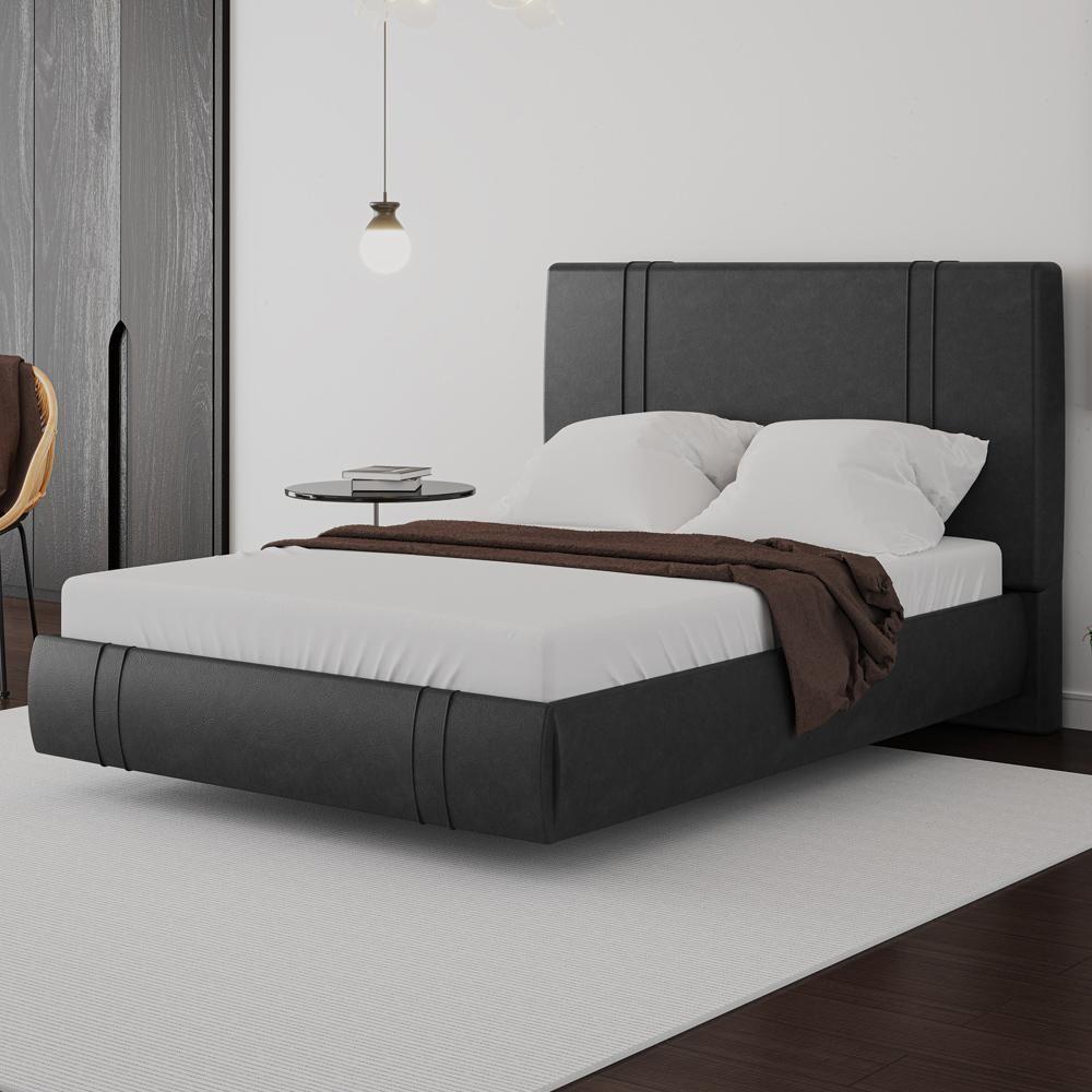 Cama Casal Flutuante Com Cabeceira 140cm Astra S04 Couríssimo Preto - Lyam Decor - 2