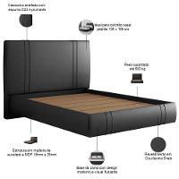 Cama Casal Flutuante Com Cabeceira 140cm Astra S04 Couríssimo Preto - Lyam Decor