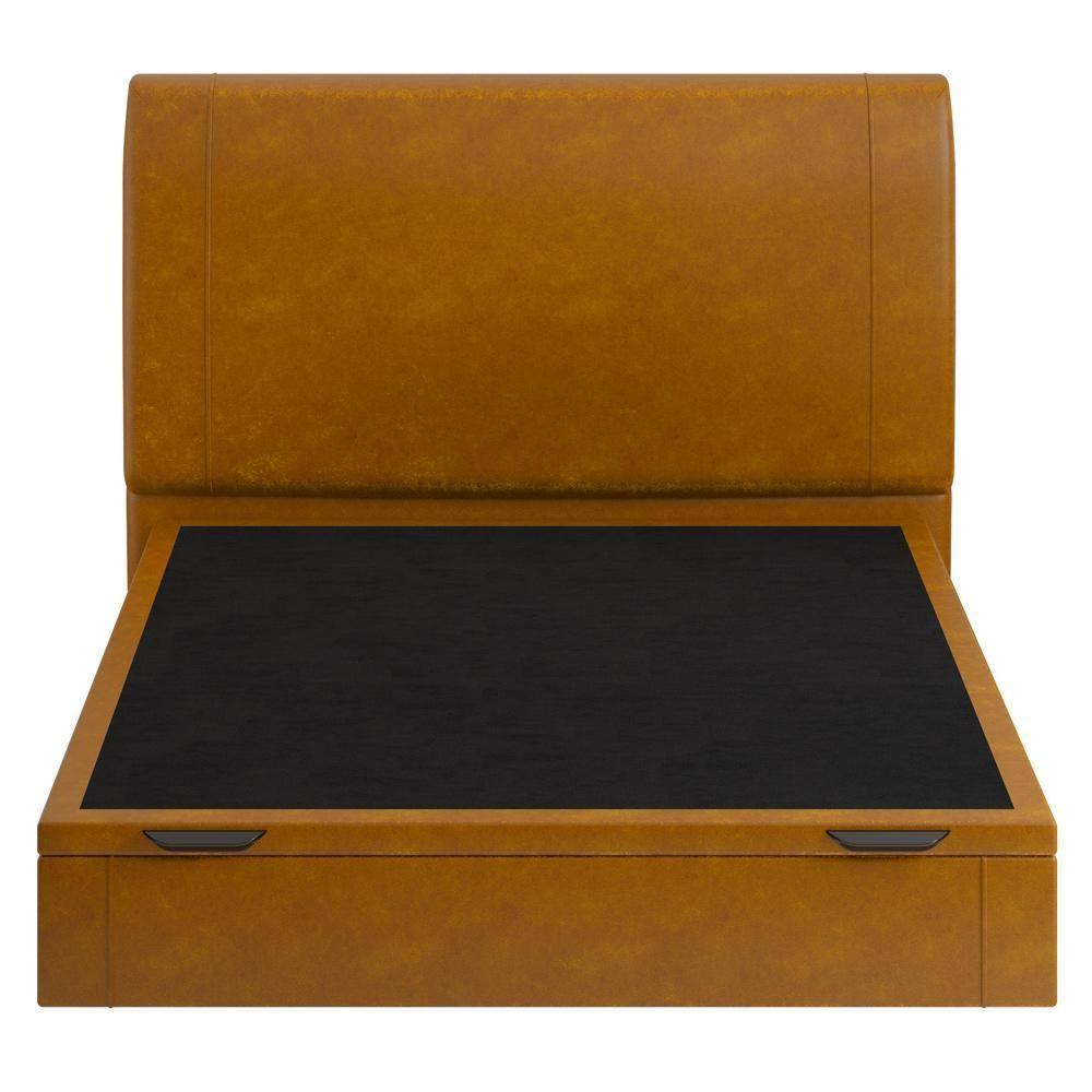 Cama Casal Baú Flutuante Com Cabeceira 140cm Spazio S04 Couríssimo Caramelo - Lyam Decor - 3