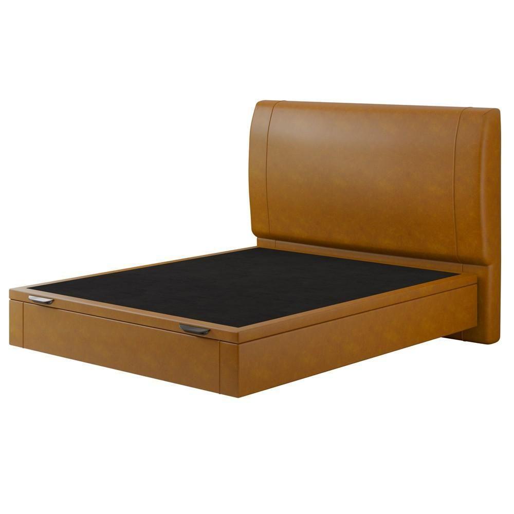 Cama Casal Baú Flutuante Com Cabeceira 140cm Spazio S04 Couríssimo Caramelo - Lyam Decor - 6