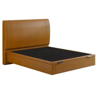 Cama Casal Baú Flutuante Com Cabeceira 140cm Spazio S04 Couríssimo Caramelo - Lyam Decor