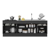 Kit Com 2 Balcões De Cozinha 150cm E 70cm Com Rodapé Veneza Multimóveis V2108 Preto Preto - 3