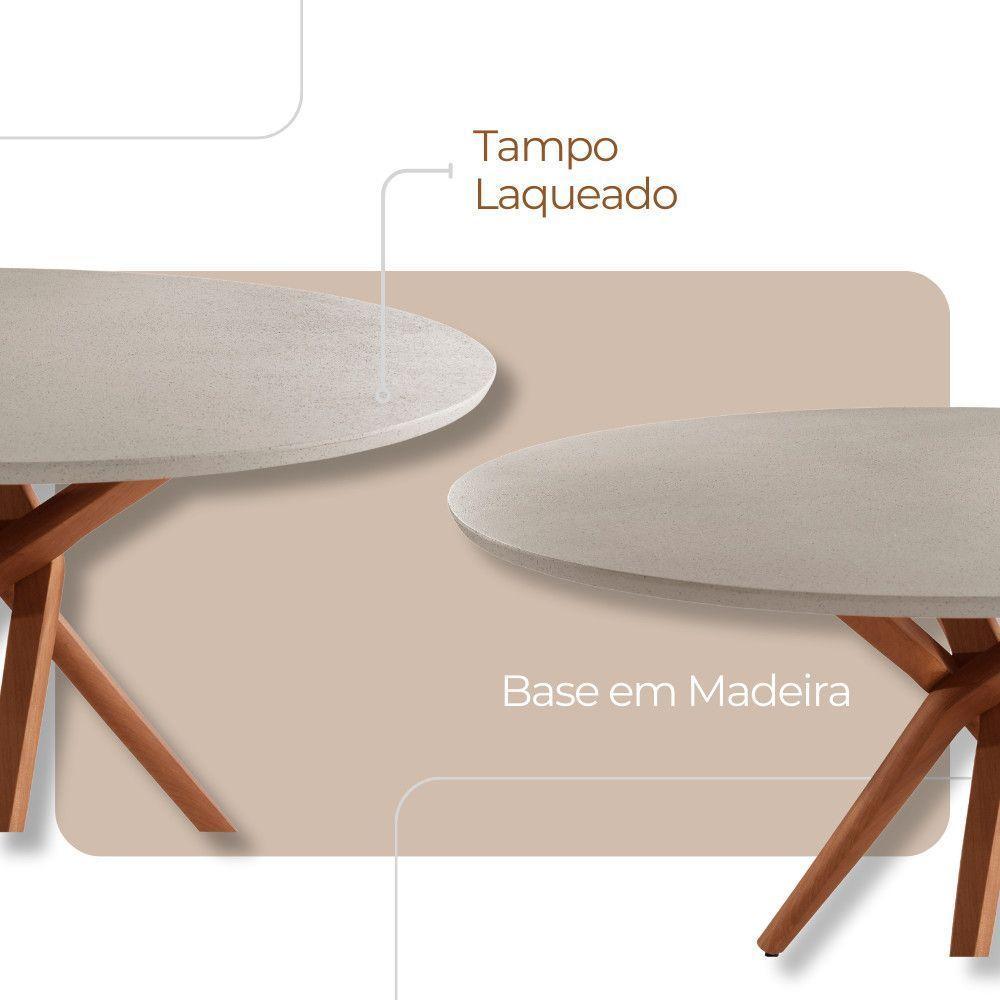 Mesa Ballare Tampo 135cm Redondo Texturizado Moderna Mobilia Off White/imbuia Natural - 3