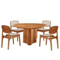 Mesa 135cm Laminado Com 4 Cadeiras Malta Moderna Linho Off / Imbuia Nat. - 2