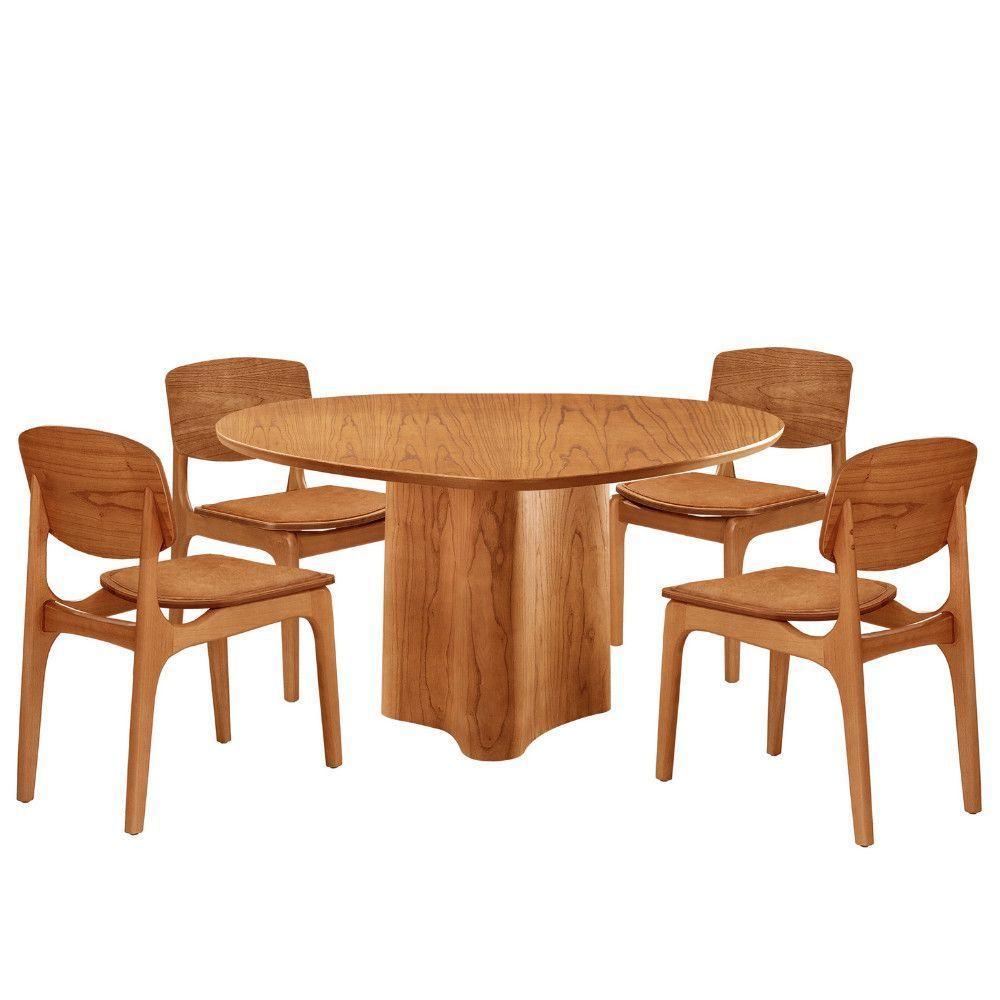Mesa Com 4 Cadeiras Selene Malta Gold Moderna Mobília Star Caramelo / Imbuia Nat. - 2