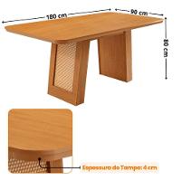 Mesa Jantar Carolina 180cm Tampo Mdf Canto Copo Moderna Naturalle - 2