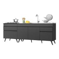 Kit Com 2 Balcões De Cozinha 150cm E 70cm Veneza Multimóveis V2073 Preto Preto - 1