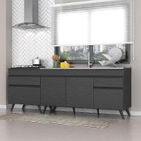 Kit Com 2 Balcões De Cozinha 150cm E 70cm Veneza Multimóveis V2073 Preto Preto - 6